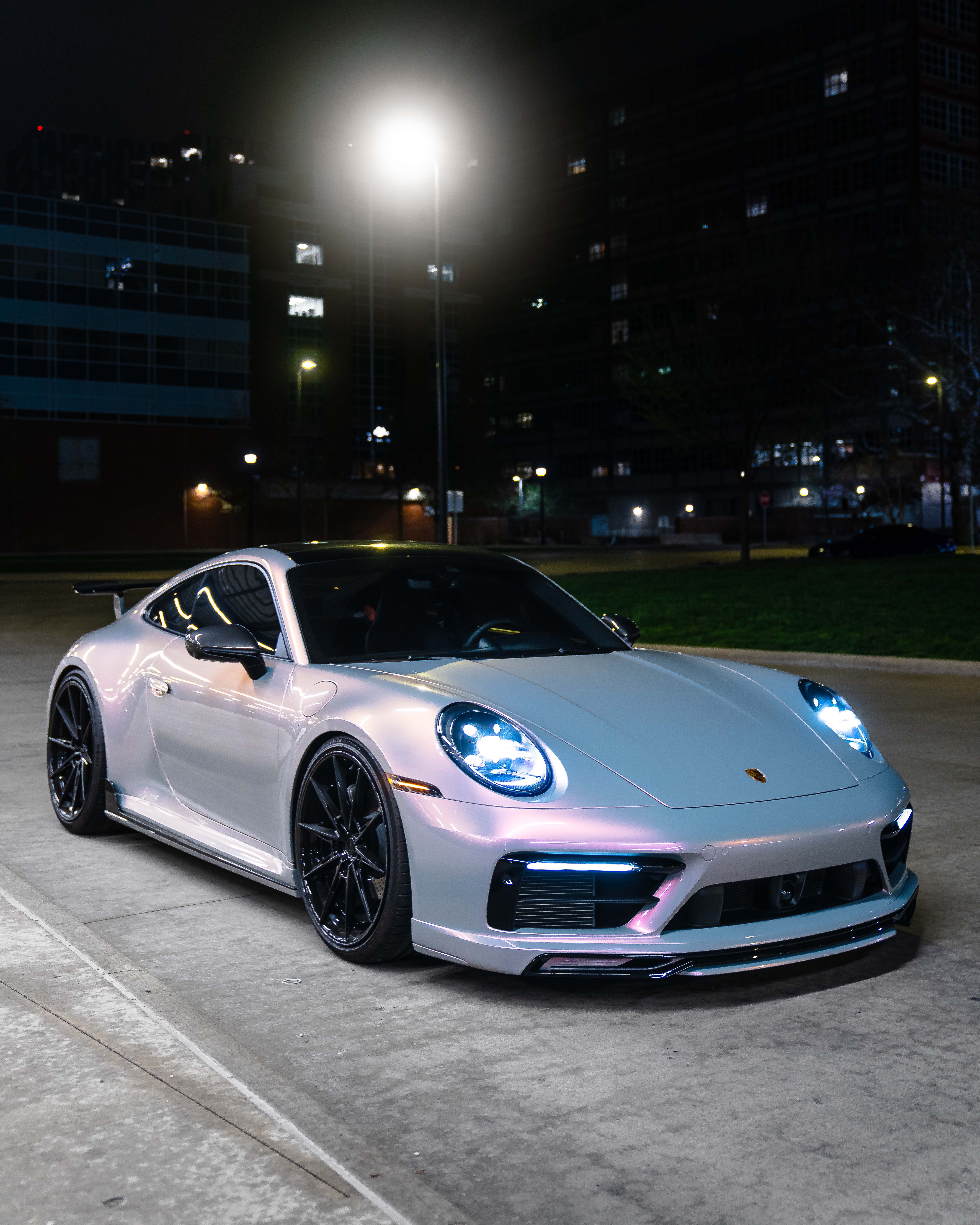 2023 Porsche 911 with Motivo Forged CS-L custom wheels in gloss black and gloss black rear view