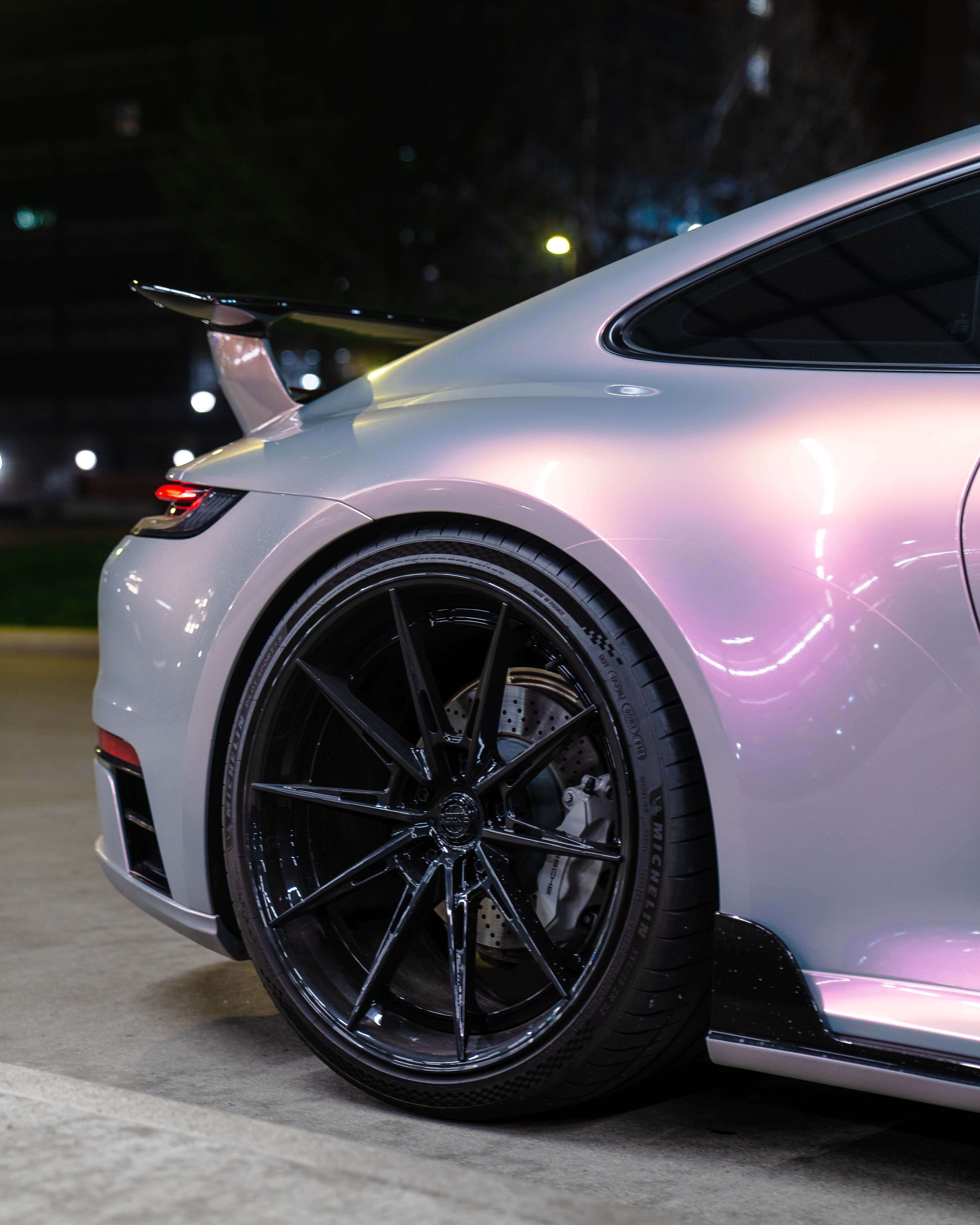 2023 Porsche 911 with Motivo Forged CS-L custom wheels in gloss black and gloss black detail view