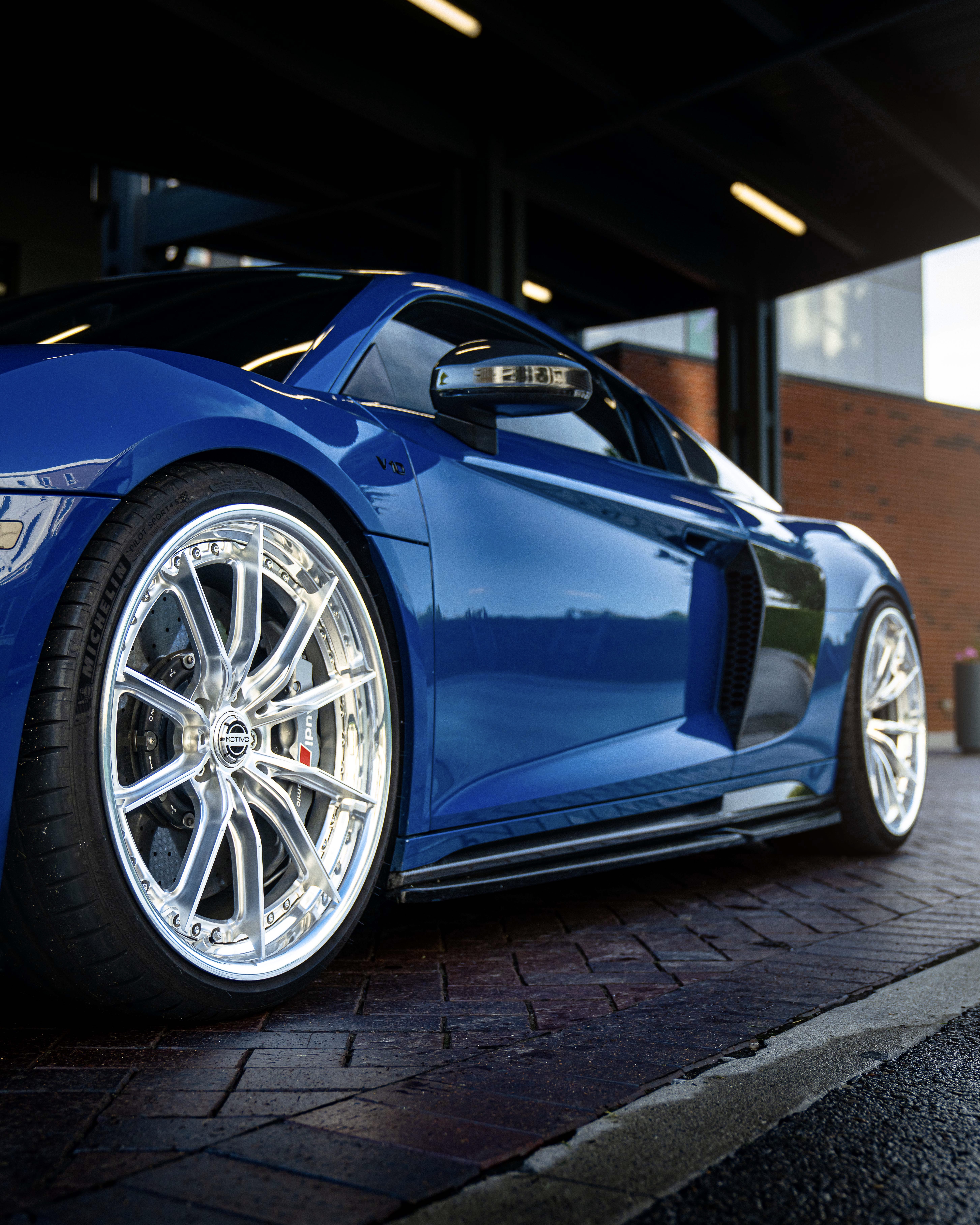 2021 Audi R8 with Motivo Forged CS-M custom wheels in frozen polished clear and gloss polished clear side view