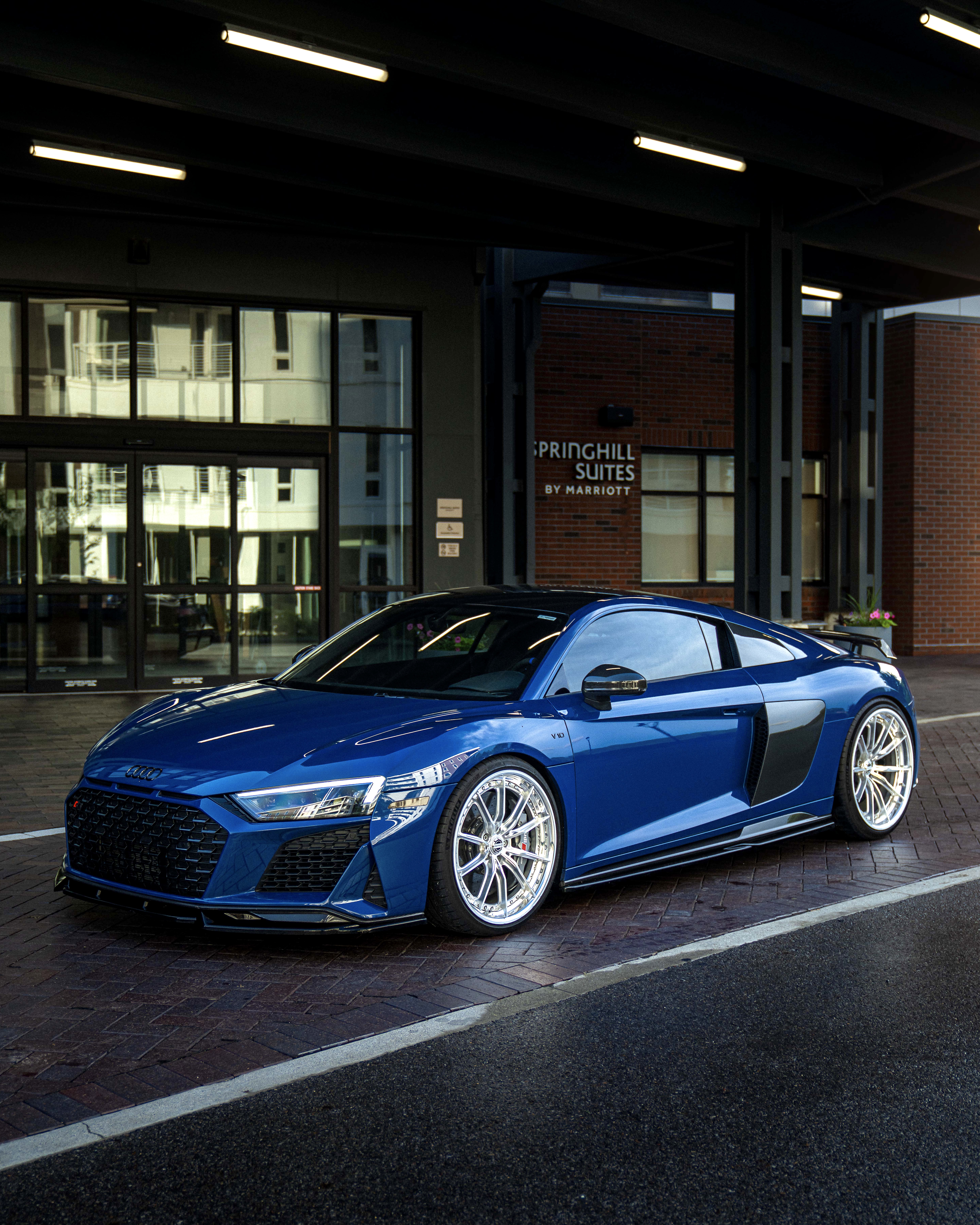 2021 Audi R8 with Motivo Forged CS-M custom wheels in frozen polished clear and gloss polished clear rear view